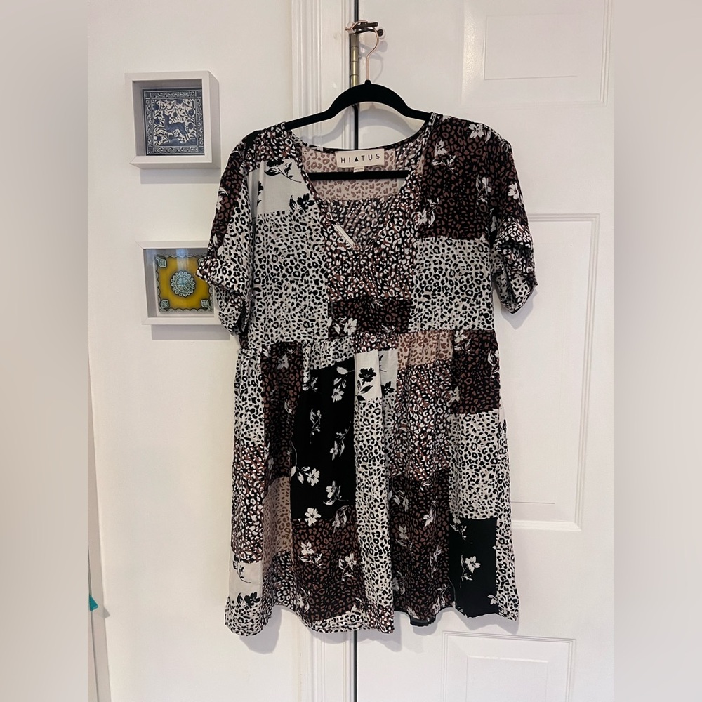 Hiatus Patchwork Print Dress Leopard Floral M